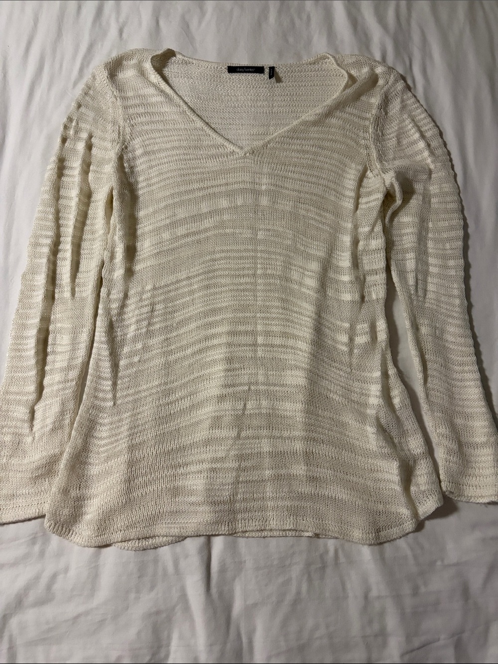 Daisy Fuentes Cream Open-Weave V-Neck Sweater